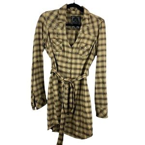 𝅺Guess | Jeans Flannel Plaid Western Snap Down Dress Tunic. Size Large